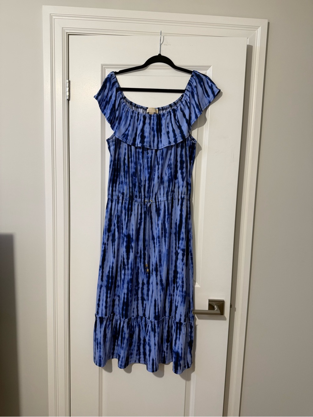 Michael Kors Blue Tie-Dye Off-Shoulder Maxi Dress